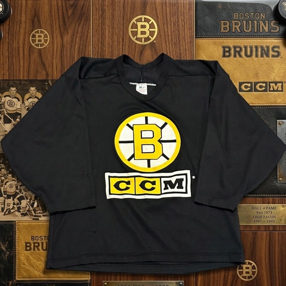 Vintage 80s 90s CCM Maska Boston Bruins Hockey Practice Jersey Black Mens Small